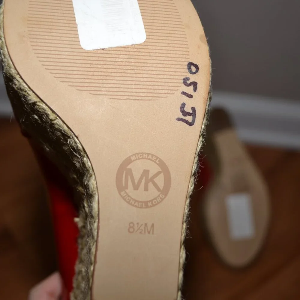 Michael Kors red leather Casandra Espadrille open toe Platform wedge sandals 8.5